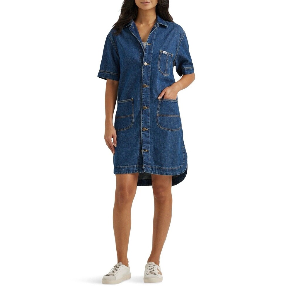 Lee Denim Mini Shirtdress Short Sleeve Button Front Size M Cotton 90’s Workwear